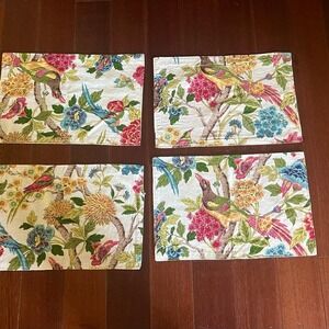Luxe NIEMAN Marcus Placemats Vibrant Bird Floral Pattern Spring Summer Perfect 4